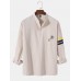 Mens Fnuuy Pattern & Slogant Embroidery Side Stripe Preppy Henley Shirt