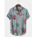 Mens 100% Cotton Flower Print Pocket Lapel Shirt