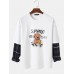 Mens Letter & Cartoon Dog Print Drop Shoulder Patchwork Plaid Sweatshirts
