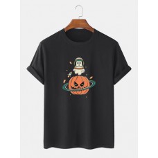Mens Halloween Pumpkin Print Print Short Sleeve 100% Cotton T-Shirts