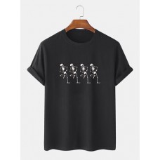 Mens 100% Cotton Skeleton Print O-Neck Short Sleeve T-Shirts
