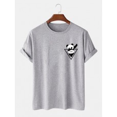Mens 100% Cotton Cartoon Panda Print Short Sleeve T-Shirts