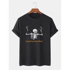 Mens 100% Cotton Halloween Skeleton Letter Print Short Sleeve T-Shirts