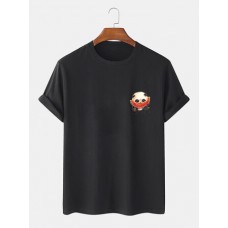 Mens 100% Cotton Cartoon Panda Printed Round Neck Short Sleeve T-Shirts