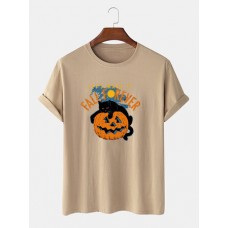 Mens 100% Cotton Halloween Cat Print Casual Short Sleeve T-Shirts