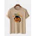Mens 100% Cotton Halloween Cat Print Casual Short Sleeve T-Shirts