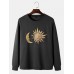Mens Sun & Moon Celestial Graphic Round Neck Pullover Cotton Sweatshirts