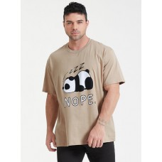 Plus Size Mens Cartoon Panda Print 100% Cotton Short Sleeve T-Shirts
