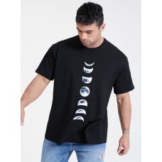Plus Size Mens Moon Print 100% Cotton Casual Short Sleeve T-Shirts