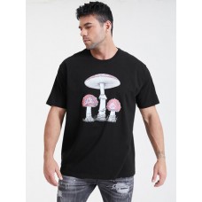Plus Size Mens Cartoon Mushroom Graphic 100% Cotton Short Sleeve T-Shirts