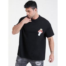 Plus Size Mens Cartoon Mushroom Print 100% Cotton Short Sleeve T-Shirts