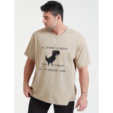 Plus Size Mens 100% Cotton Cartoon Dinosaur Slogan Printed Short Sleeve T-Shirts