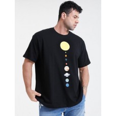 Plus Size Mens 100% Cotton Colorful Planet Print Short Sleeve T-Shirts