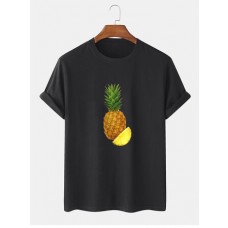 Mens 100% Cotton Pineapple Print Crew Neck Short Sleeve T-Shirts