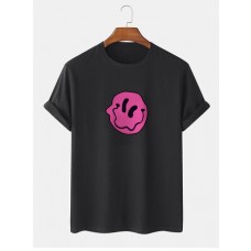 Mens 100% Cotton Smile Emojis Print Round Neck Short Sleeve T-Shirts