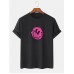 Mens 100% Cotton Smile Emojis Print Round Neck Short Sleeve T-Shirts