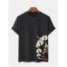 Mens 100% Cotton Mushroom Side Print O-Neck Short Sleeve T-Shirt