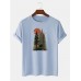 Mens 100% Cotton Forest Deer Painting Print Short Sleeve Casual T-Shirt