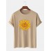 Mens 100% Cotton Flower Print Round Neck Casual Short Sleeve T-Shirts