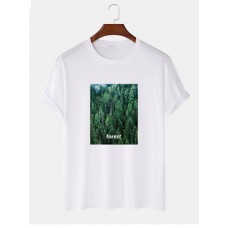 Mens 100% Cotton Forest Print Casual Short Sleeve T-Shirts