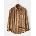 Mens 100% Cotton Vertical Striped Stand Collar Casual Long Sleeve Shirts