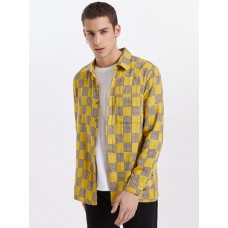 Mens Gingham Check Button Up 100% Cotton Long Sleeve Shirts