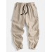 Mens Solid Color 100% Cotton Adjustable Button Cuff Drawstring Pants